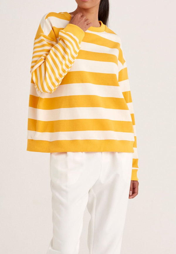 Paisie Contrast Stripe Sweatshirt in Yellow and Cream